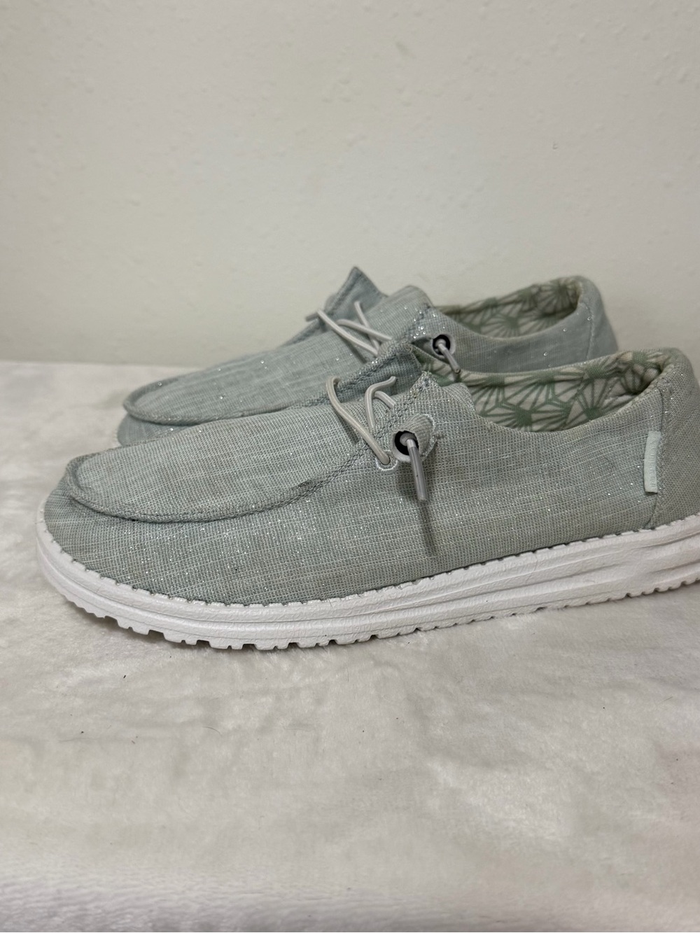 Hey Dude Women's Slip-On Sneakers in Sage Green with White Sole